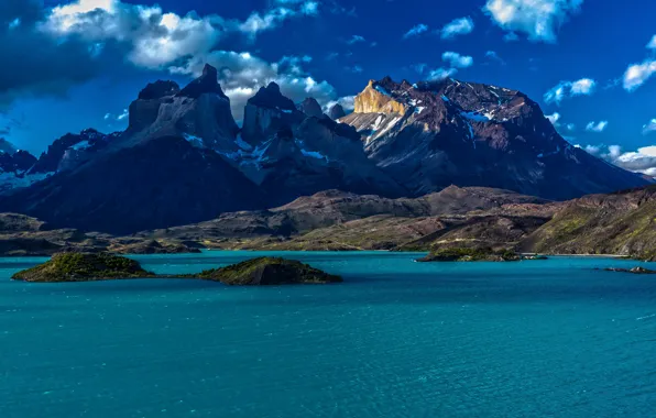 Небо, вода, острова, снег, горы, Nature, Чили, Chile
