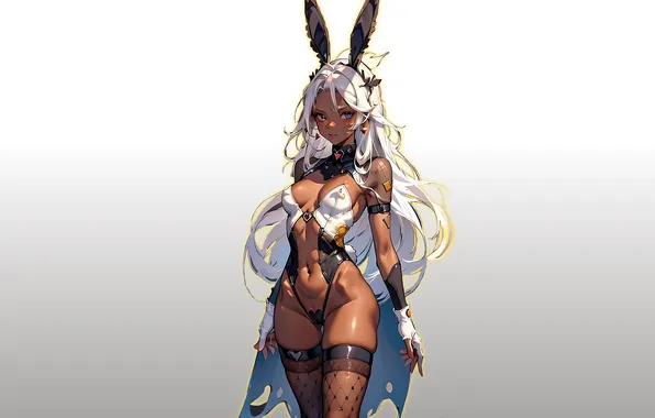 Girl, hot, sexy, anime, pretty, babe, bunny, white hair