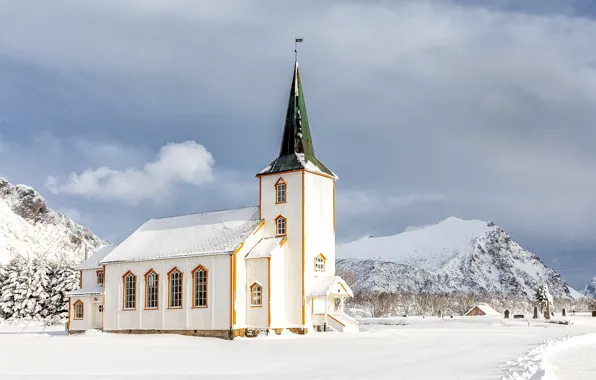 Картинка Норвегия, церковь, Лофотенские острова