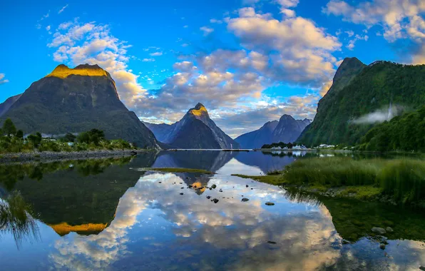 Картинка scenic, remote, new zealand, pacific, mitre peak, tasman sea