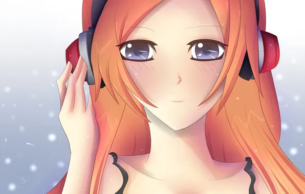 Девушка, улыбка, музыка, наушники, Bleach, Блич, art, inoue orihime