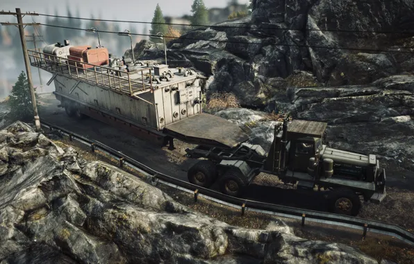 HDR, Truck, Game, Trailer, Rocks, Trees, Michigan, Stones