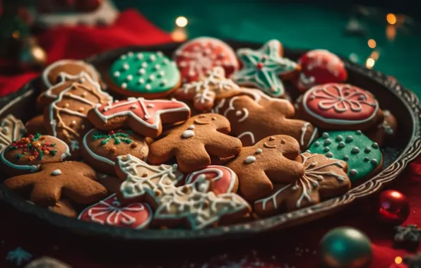 Печенье, Рождество, Новый год, фигурки, печеньки, формочки, стряпня, ИИ-арт