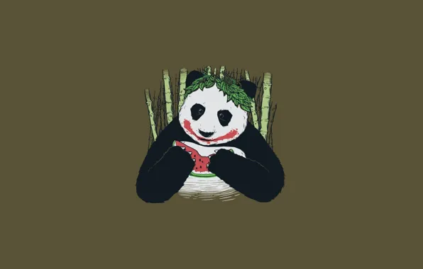Картинка черно-белая, бамбук, арбуз, панда, joker