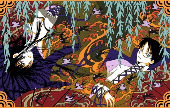 Девушка, птицы, аниме, арт, парень, xxxHolic