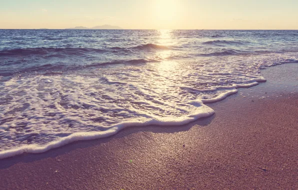 Песок, море, пляж, закат, берег, beach, sea, sunset
