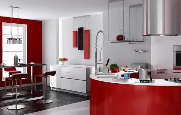 Яблоко, окно, кухня, кружка, 3d max, vray