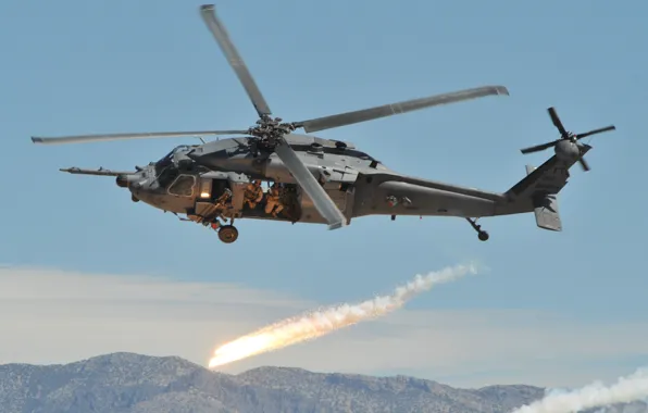 Горы, полёт, вертолёт, Black Hawk, MH-60G