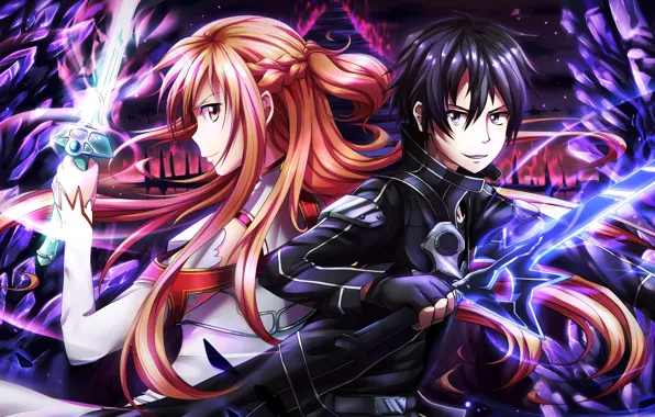 Обои аниме, арт, персонажи, Мастера меча онлайн, Sword Art Online, Асуна,Кирито на телефон и рабочий стол, раздел сёнэн, разрешение 5000x2872 -скачать