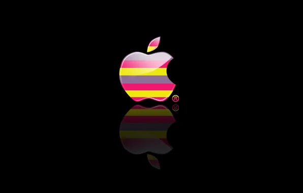 Картинка компьютер, отражение, полосы, цвет, apple, логотип, mac, телефон