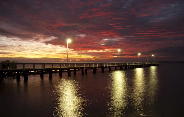 Ocean, clouds, Sunrise, Australia, Queensland, Wellingtonpoint