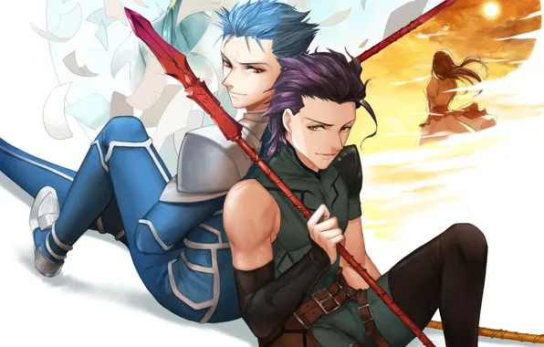 Арт, парни, лансер, копья, Fate stay night, Судьба ночь схватки