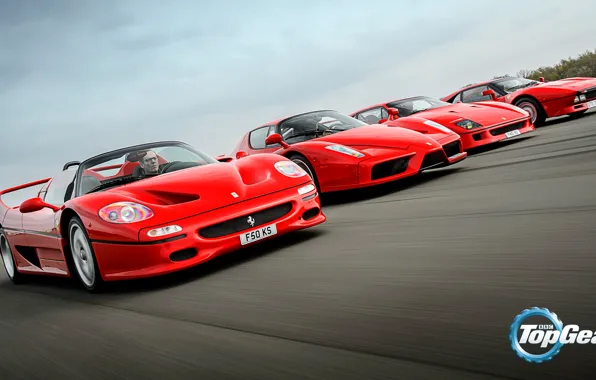 Картинка Top Gear, Ferrari, Red, F40, Enzo, Speed, Front, Supercars