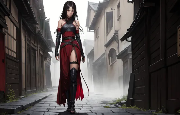 Картинка girl, art, digital art, fantasy art, red dress, fantasy girl, Stable Diffusion, neuronet
