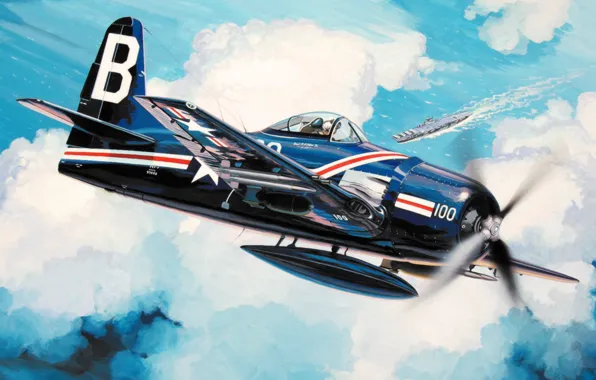 War, art, painting, aviation, ww2, Grumman F8F Bearcat