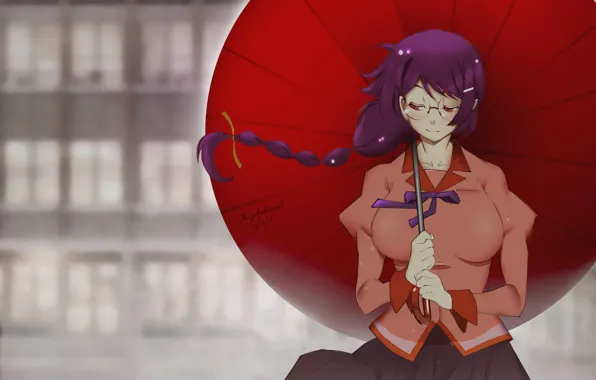 Девушка, зонт, Bakemonogatari, Tsubasa Hanekawa, Jowy