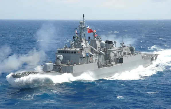 Картинка Море, Корабль, Волна, Фрегаты типа «Барбарос», TCG Salihreis (F-246), ВМС Турции