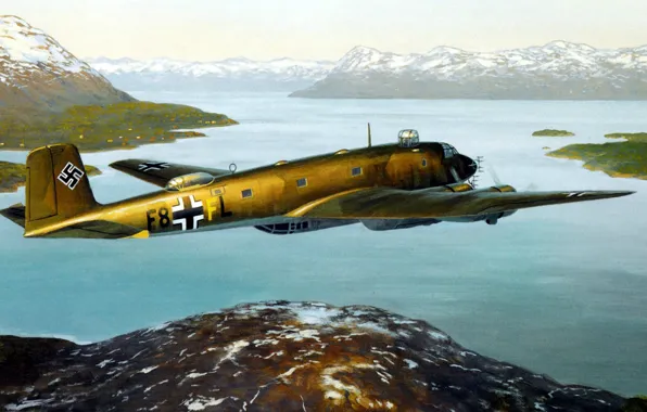 Картинка bomber, war, art, airplane, painting, ww2, Focke-Wulf Fw 200 Condor