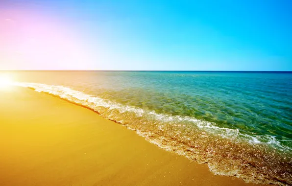 Картинка песок, море, пляж, лето, солнце, берег