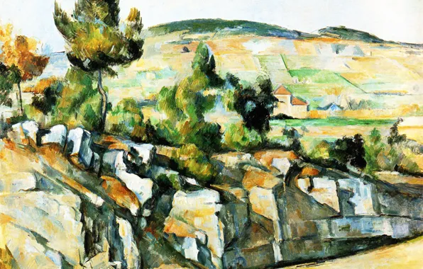 Картинка пейзаж, картина, Поль Сезанн, Paul Cezanne, Склон холма в Провансе