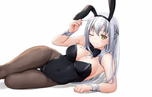 Girl, sexy, cleavage, long hair, legs, boobs, animal ears, anime