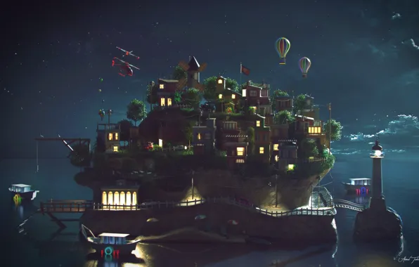 Остров, поселение, Island NightShot