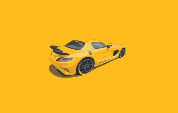 Mercedes-Benz, SLS, Yellow, Digital, Illustration, Minimalistic