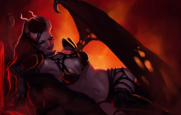 Взгляд, волосы, крылья, рога, Dota 2, суккуб, Queen Of Pain