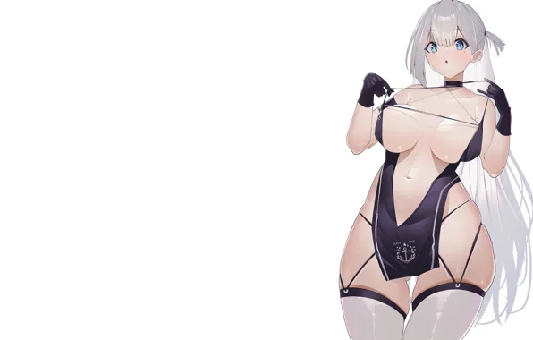 Girl, sexy, cleavage, thighhighs, long hair, dress, boobs, anime