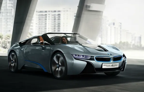 Машина, мужчина, суперкар, за рулем, BMW i8 concept