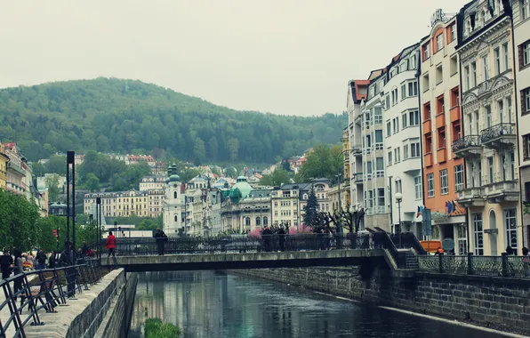 Картинка город, река, Чехия
