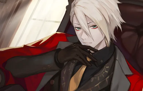 Окно, костюм, перчатки, парень, Fate - Apocrypha, Red Lancer, Судьба Апокриф