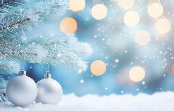 Новый Год, snow, fir tree, снежинки, blue, Christmas, decoration, background