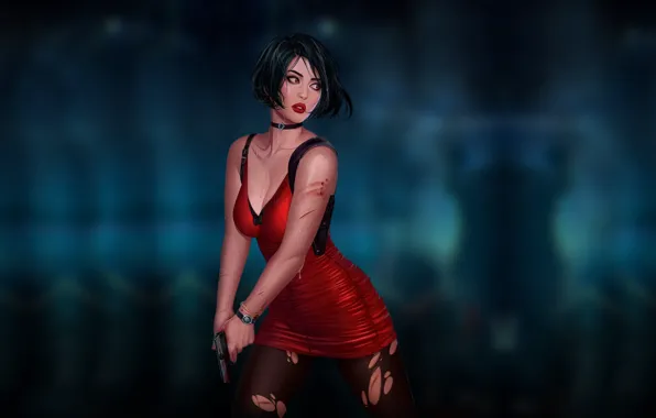 Zombie, gun, game, biohazard, brunette, video game, Ada Wong, scary