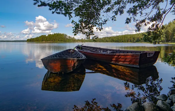 Озеро, лодки, Финляндия, Кариярви