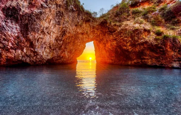 Sky, sea, landscape, Italy, sunset, cliff, Calabria, San Nicola Arcella