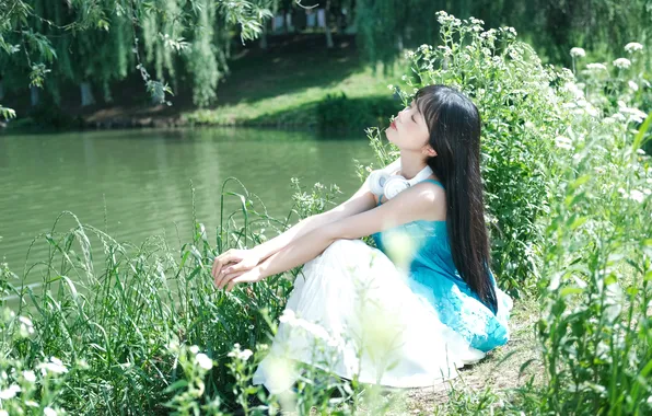 Beautiful, Asian, Model, Water, Woman, Summer, Cute, Lake