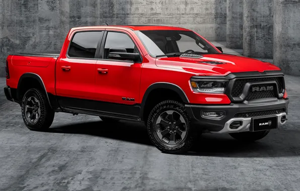 Car, red, pickup truck, RAM