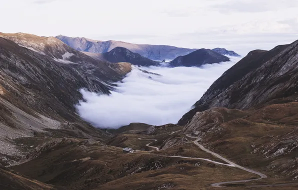 Дорога, облака, горы, дом, house, road, cloud, mountains