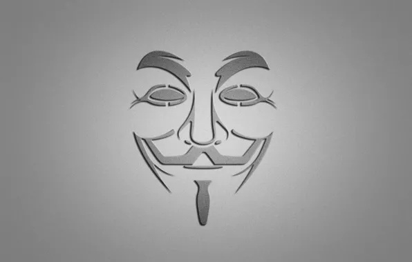 Картинка улыбка, минимализм, маска, серый фон, V for Vendetta, V — значит вендетта