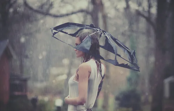 Картинка девушка, дождь, зонт