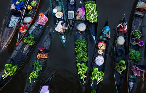 Картинка лодки, Индонезия, торговля, плавучий рынок, Лок-Бланьян, река Мартапура