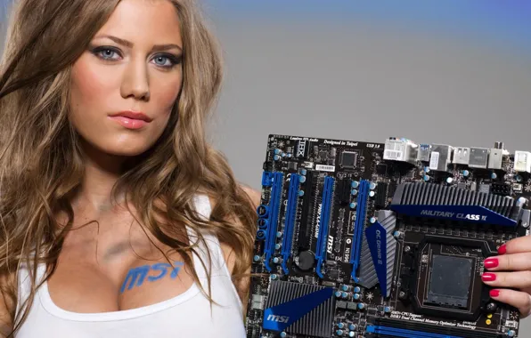 Картинка Sexy, Boobs, Motherboard MSI, Blue eyes, extreme hot