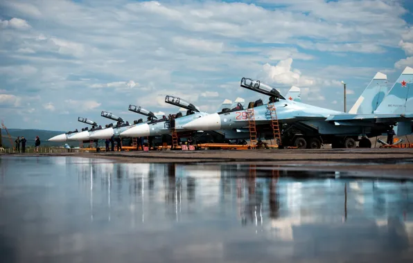 Картинка истребители, аэродром, российские, Су-30СМ