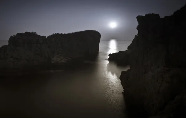Море, ночь, скалы, луна