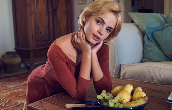Girl, beautiful, model, fruit, blonde
