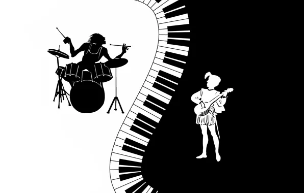 Музыка, music, клавиши, музыкант, монохром, черно-белый фон, инь-янь, черно - белое