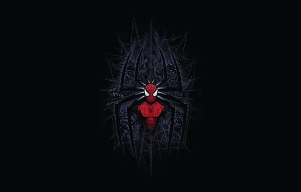 Человек-паук, черный фон, супергерой, Digital Art, Spiderman, Minimalist