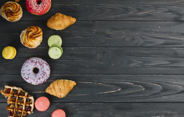 Пончики, выпечка, cupcake, кексы, donut, macaroons, croissants