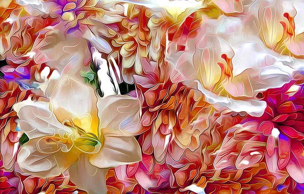 Картинка цветы, природа, рендеринг, лепестки, клумба